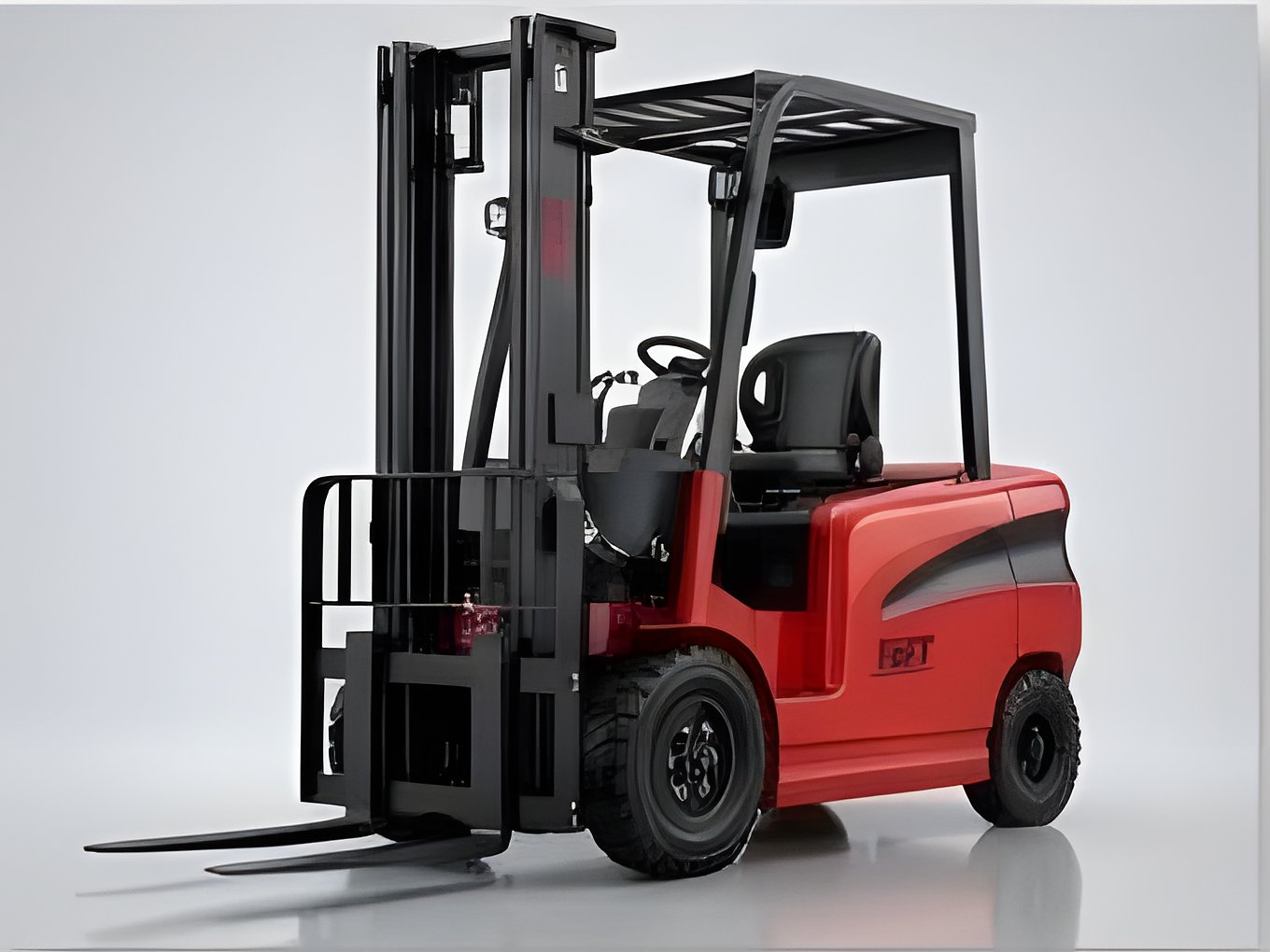 Red HILT CPD25 electric counterbalance forklift in a studio setting