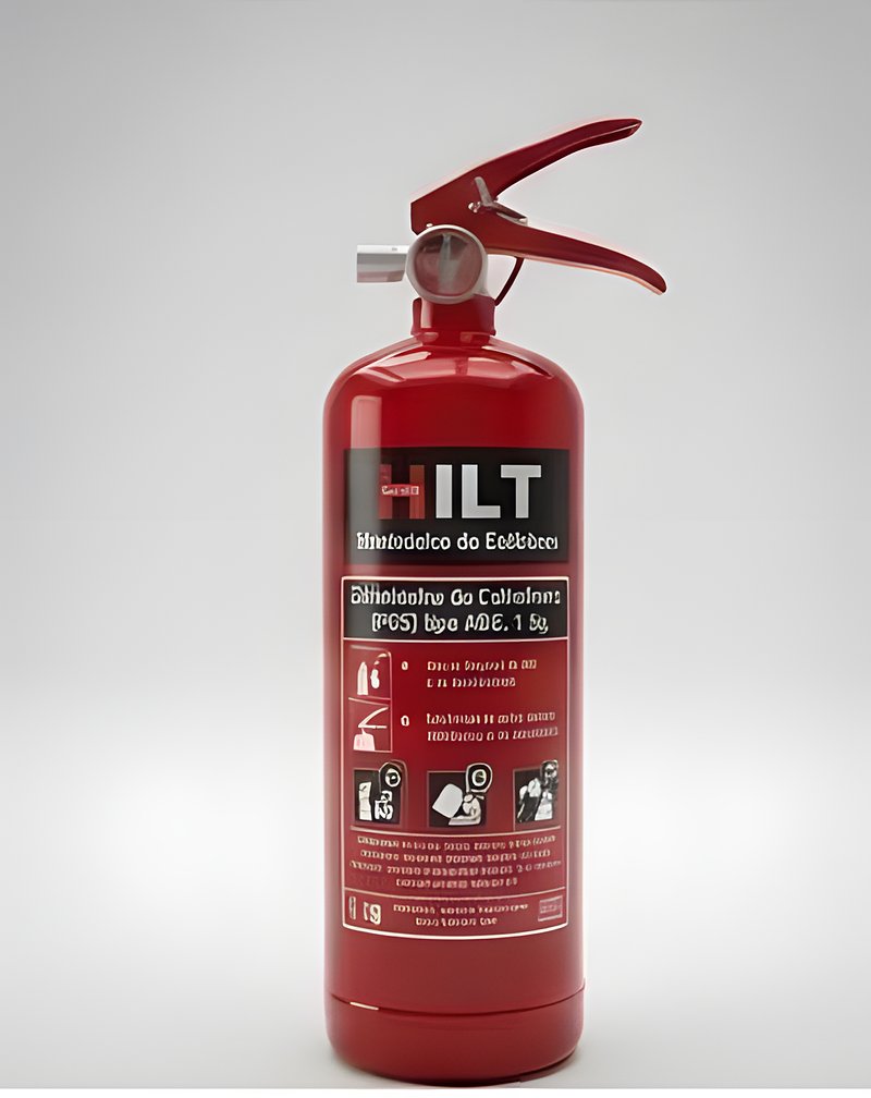 Red HILT HTX-522 1 kg dry chemical powder fire extinguisher with instruction label